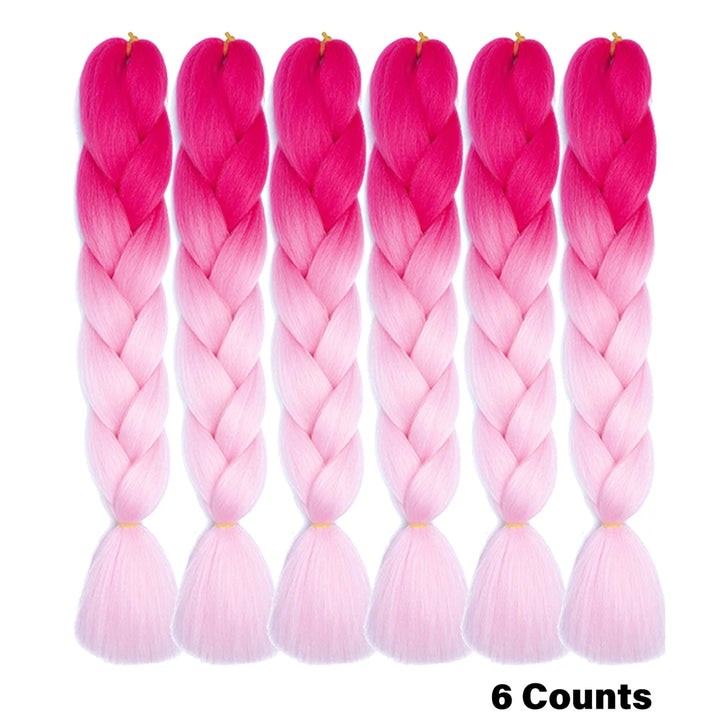 Ombre Crochet Braiding Hair – 6 Packs Synthetic Colorful Extensions for Women & Girls | High-Temperature Fiber