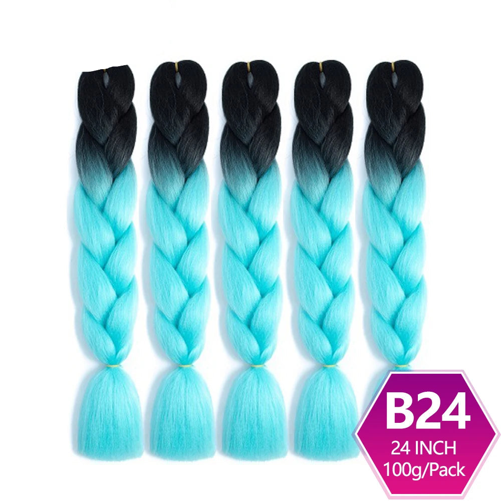 Five braided hair extensions with black to blue gradient 