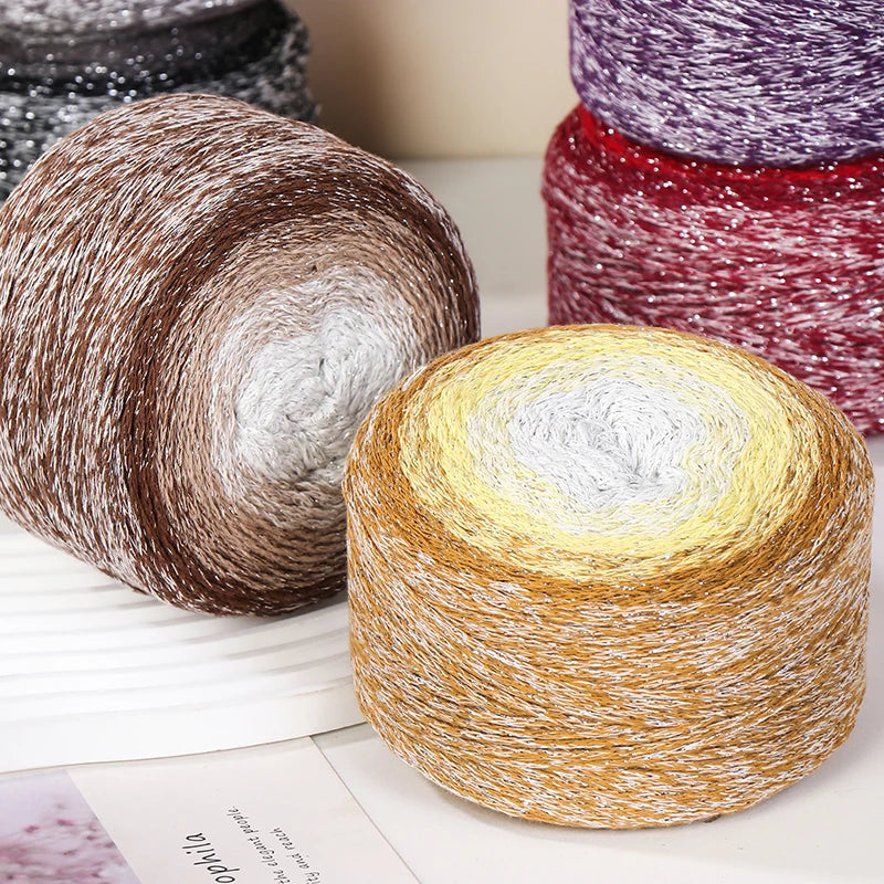 200g Shiny Gradient Silver Yarn – Large Skein Hollow Knitting Yarn for Bags, Hats & DIY Crafts