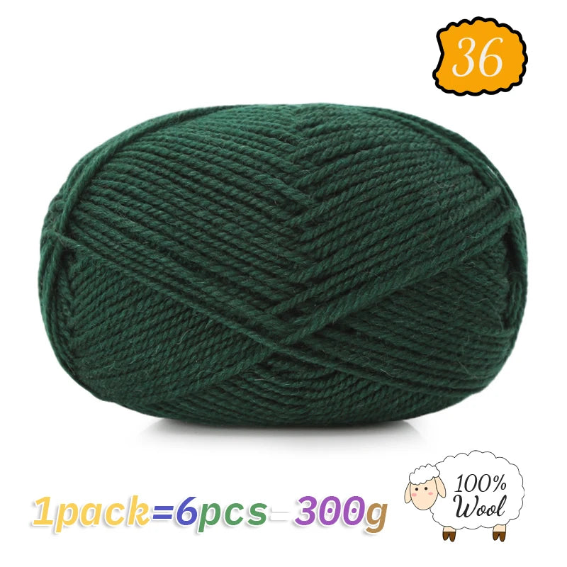 300g 100% Pure Wool Yarn (6 Pieces) – Soft Warm Knitting Yarn for Sweaters, Hats, Scarves & Winter DIY Projects