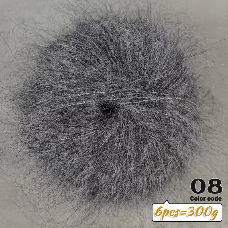 300g Long-Hair Alpaca Mohair Yarn Set (6 Pieces) – Soft Fluffy Knitting Yarn for Sweaters, Shawls & Winter Clothing