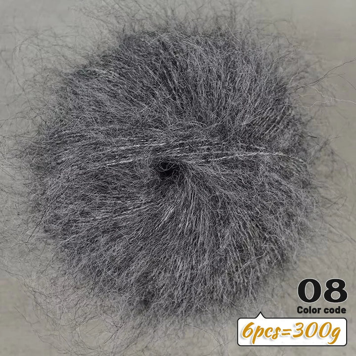 300g Long-Hair Alpaca Mohair Yarn Set (6 Pieces) – Soft Fluffy Knitting Yarn for Sweaters, Shawls & Winter Clothing
