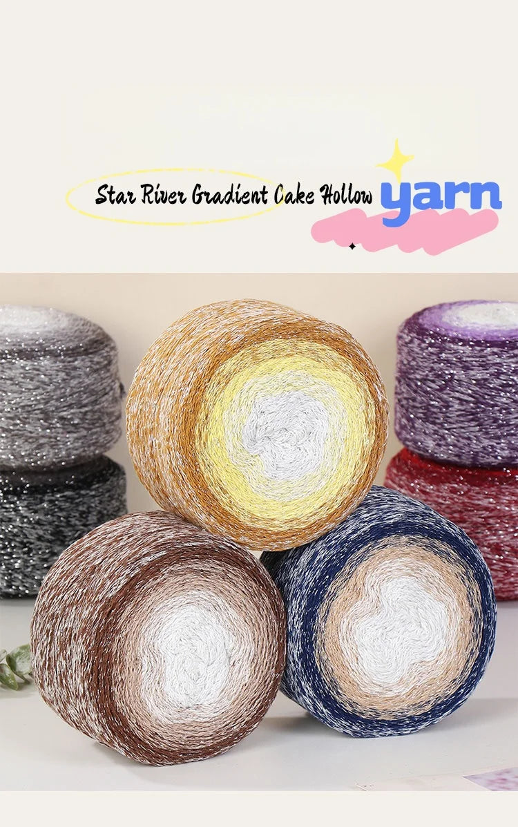 200g Shiny Gradient Silver Yarn – Large Skein Hollow Knitting Yarn for Bags, Hats & DIY Crafts