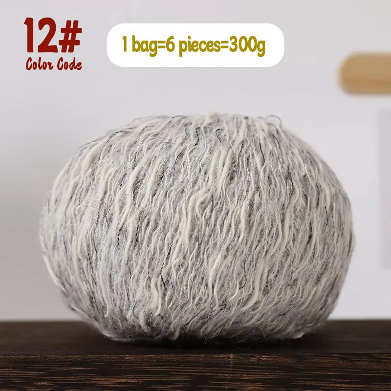 300g Bamboo Fiber Yarn – Fancy Thick & Thin Hand Knitting Yarn for Sweaters, Shawls, Hats & DIY Crafts (6pcs Pack)