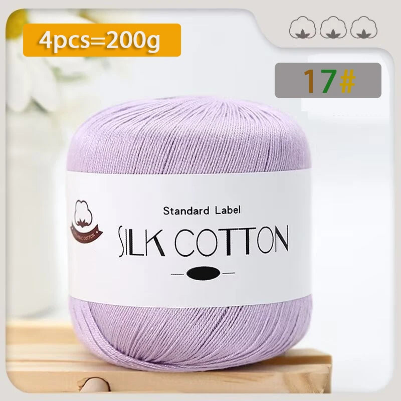 200g Pure Silk Cotton Thread – 100% Cotton Fine Yarn for Hand-Knitted Shawls, Sweaters & Hats