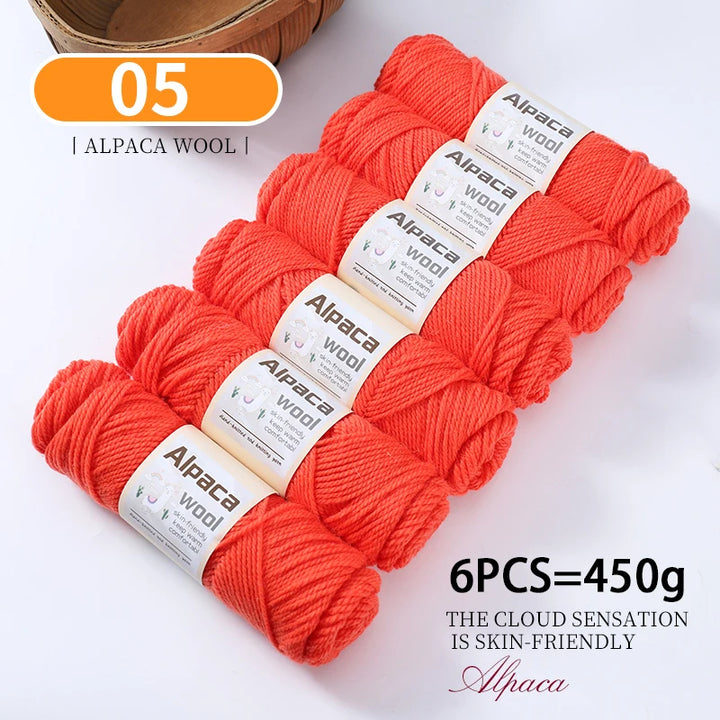 450g Alpaca Wool Yarn Set (6 Pieces) – Thick Knitting Yarn for Sweaters, Shawls, Hats & Winter Crafts