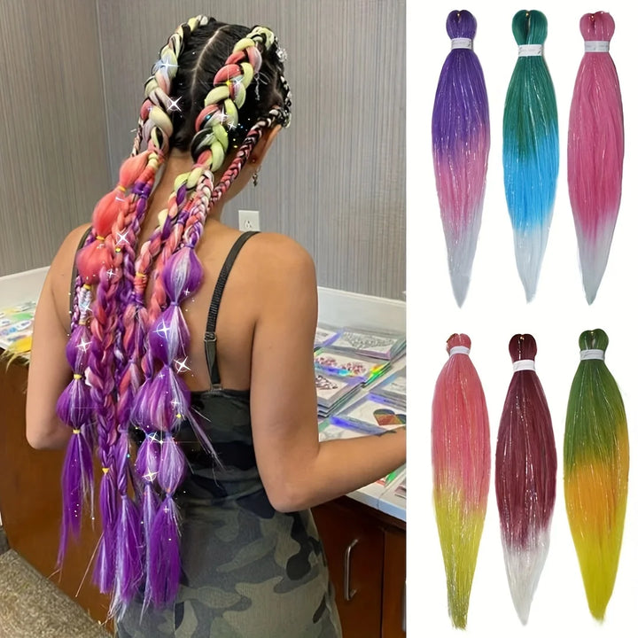 Colored Ombre Braiding Hair – Yaki Straight Jumbo Braids with Tinsel, Festival & Rave Hair Extensions for Girls (Crazy Hair Day)