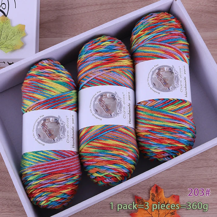360g Rainbow Gradient Section-Dyed Yarn – Medium-Thick Hand Knitting Yarn for Sweaters, Hats & Scarves (3pcs Pack)
