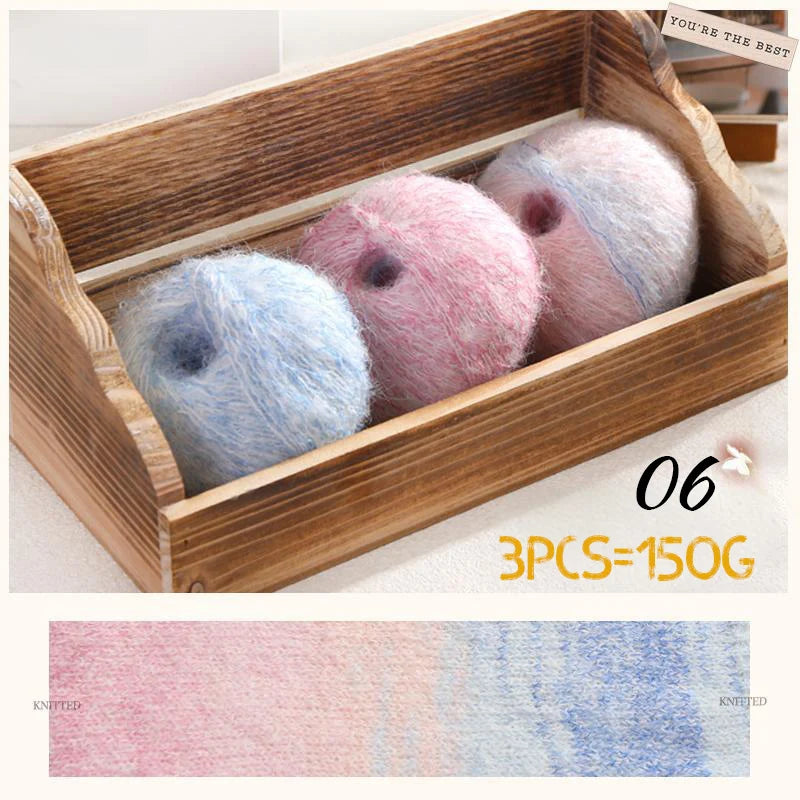 150g Premium Mohair Yarn – Tobacco Multi-Color Knitting Yarn (3 Pieces/Pack)