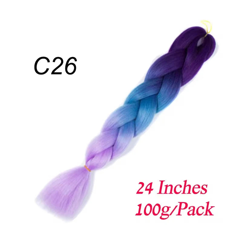 24 Inch Synthetic Ombre Jumbo Braiding Hair – DIY Braid Extensions for Women (Purple/Pink/Yellow/Red)