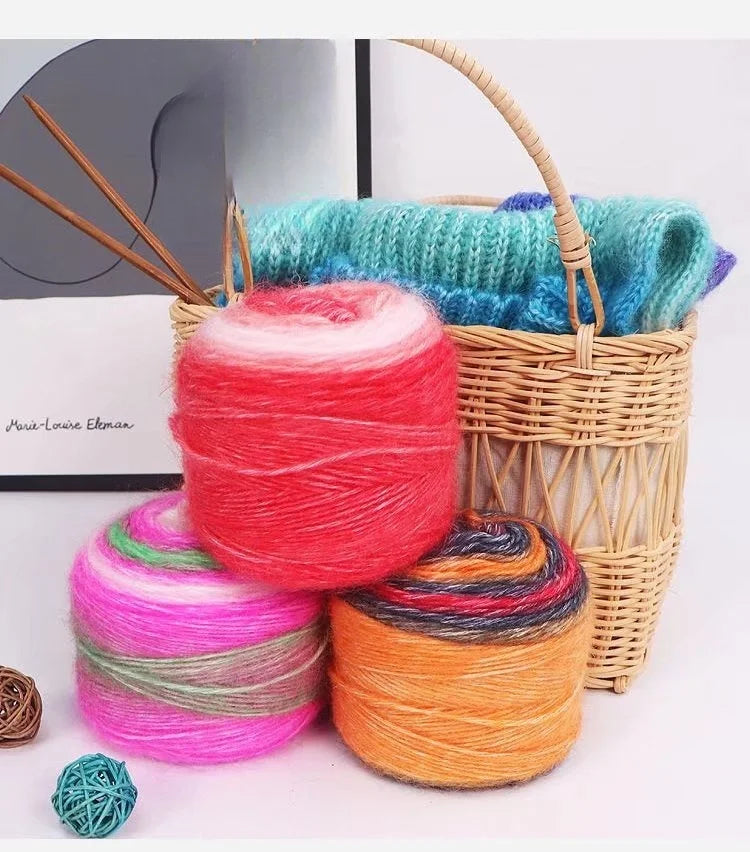 190g Rainbow Gradient Mohair Yarn – Long Section Dyed Spray Yarn for Sweaters, Shawls & Scarves (2 Pieces/Pack)