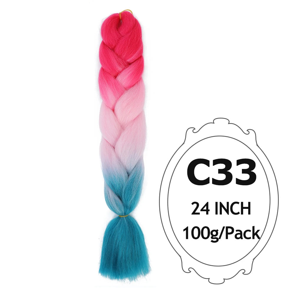 Ombre Braiding Hair 24 Inch – Colorful Jumbo Synthetic Braiding Hair Extensions for Women (Purple, Pink, White, Red, Blue)