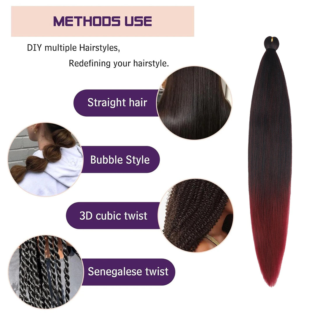 Ombre Pre-Stretched EZ Braiding Hair – 4PCS Natural Yaki Synthetic Extensions for Box Braids & Twists