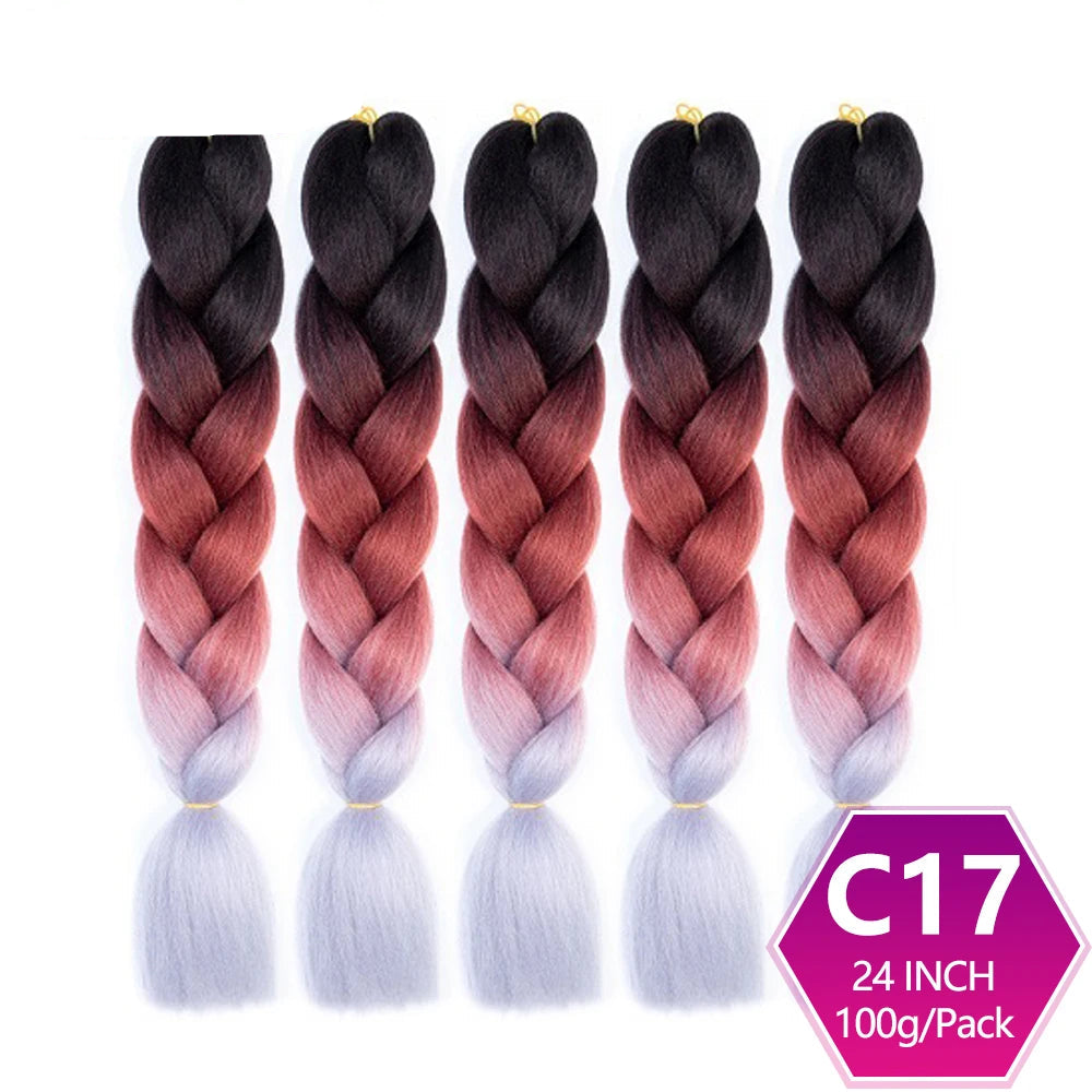 Five braided hair extensions with a gradient color pattern on a white background