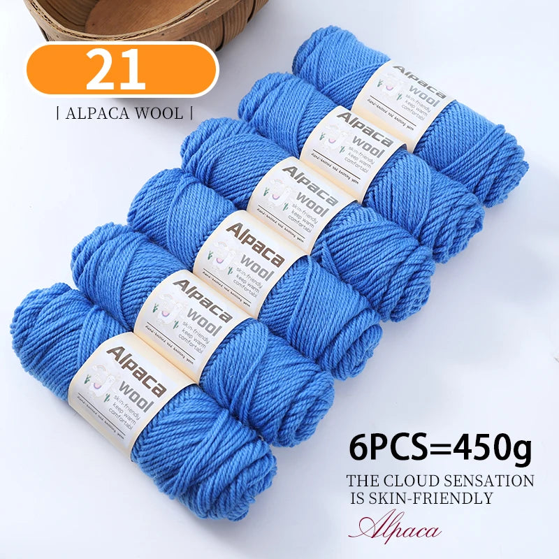 450g Alpaca Wool Yarn Set (6 Pieces) – Thick Knitting Yarn for Sweaters, Shawls, Hats & Winter Crafts