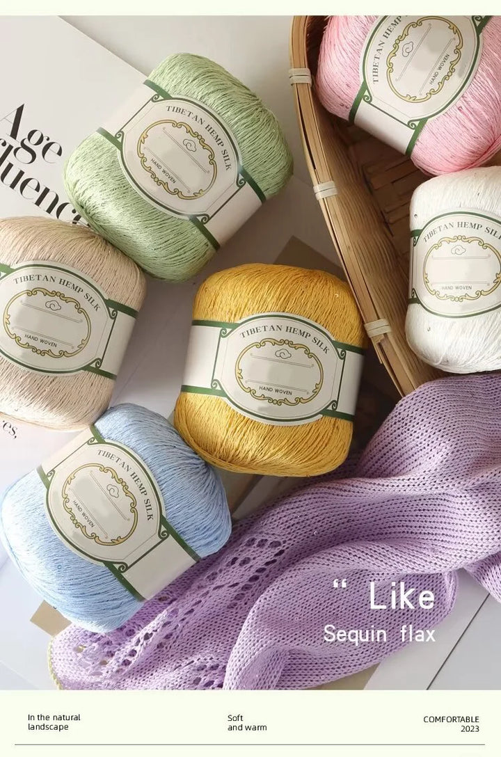 200g Cotton Linen Sequin Lace Yarn – Lightweight Crochet Yarn for Summer Shawls, Hats & Jackets