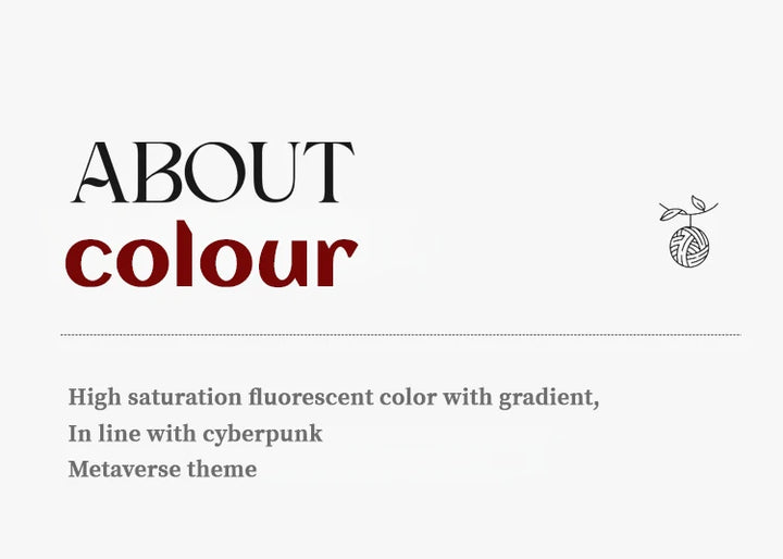 Text about color with gradient and cyberpunk metaverse theme on a white background