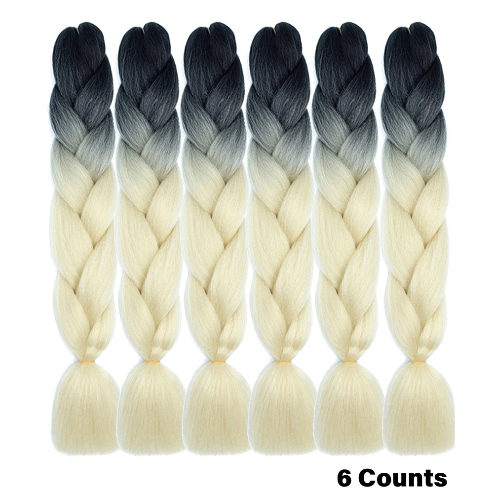 Ombre Crochet Braiding Hair – 6 Packs Synthetic Colorful Extensions for Women & Girls | High-Temperature Fiber