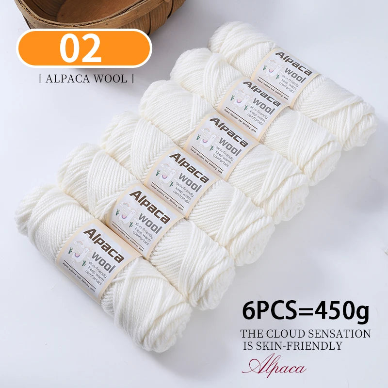450g Alpaca Wool Yarn Set (6 Pieces) – Thick Knitting Yarn for Sweaters, Shawls, Hats & Winter Crafts
