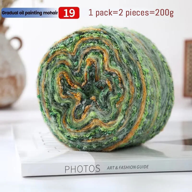 200g Oil Painting Gradient Mohair Wool Yarn (2 Pieces) – Colorful Rainbow Yarn for Sweaters, Coats, Hats & Scarves