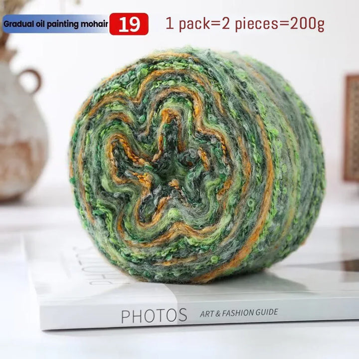200g Oil Painting Gradient Mohair Wool Yarn (2 Pieces) – Colorful Rainbow Yarn for Sweaters, Coats, Hats & Scarves