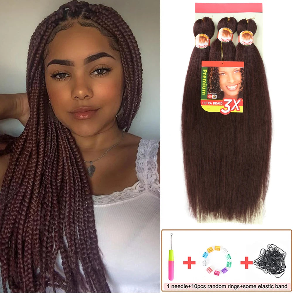 Pre-Stretched Braiding Hair – 26 Inch Yaki Synthetic Crochet Extensions (3 Packs, Hot Water Set)