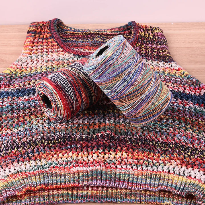 300g 100% Cotton Rainbow Section-Dyed Yarn – Retro Knitting Yarn for Sweaters, Scarves, Hats & DIY Accessories