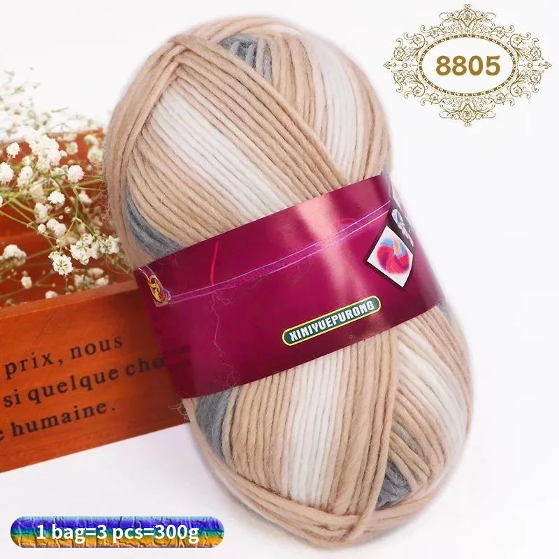 300g Gradient Long-Section Dyed Wool Yarn Set (3 Pieces) – Soft Hand-Knitting Yarn for Sweaters, Shawls, Hats & Scarves