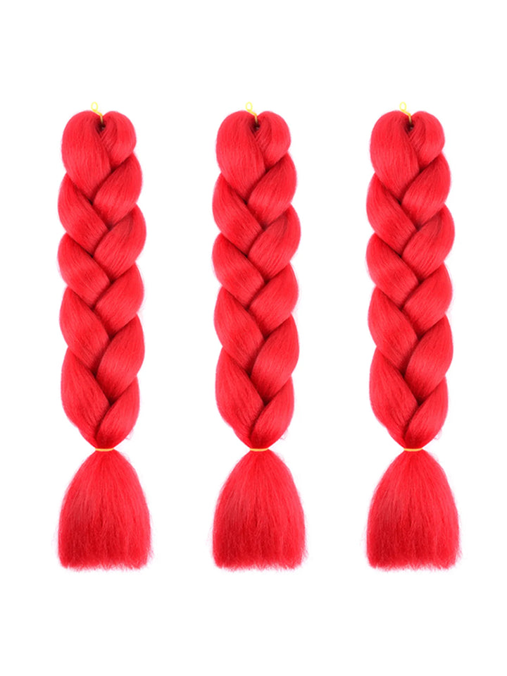 3 Packs 24 Inch Rainbow Braiding Hair Extensions – Ombre Synthetic Jumbo Braid Hair for Crochet Braids (Rose Red)