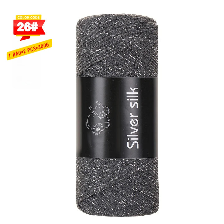300g Shiny Silver Silk Hollow Yarn – Polyester Crochet Yarn for Bags, Hats, Shoes & DIY Crafts