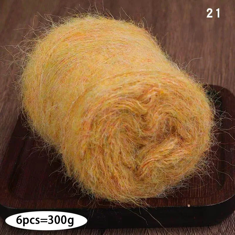 300g Long Wool & Mohair Yarn – Soft Fluffy Knitting Yarn for Sweaters, Shawls & Fashion Wear (6 Pieces/Bag)