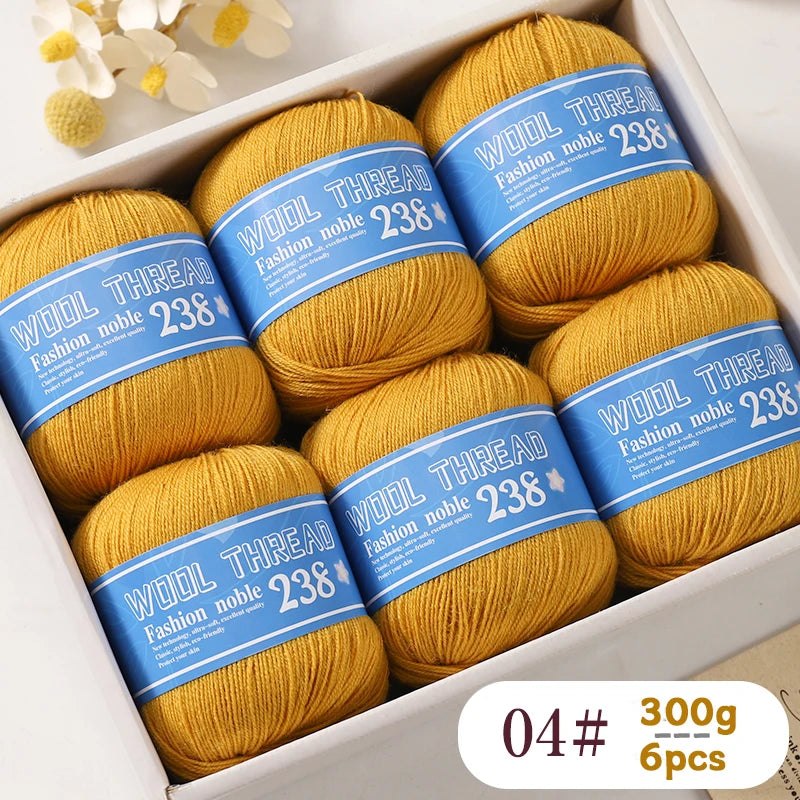 300g 238 Pure Wool Yarn (6 Pack) – High-Quality Knitting Yarn for Sweaters, Vests & Hats