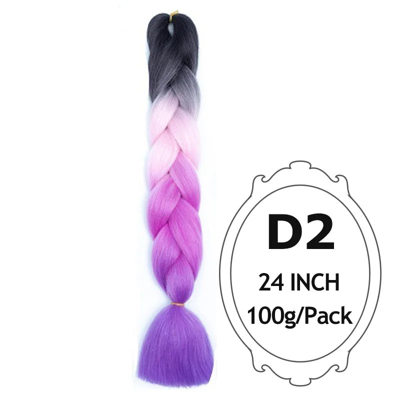 Ombre Braiding Hair 24 Inch – Colorful Jumbo Synthetic Braiding Hair Extensions for Women (Purple, Pink, White, Red, Blue)