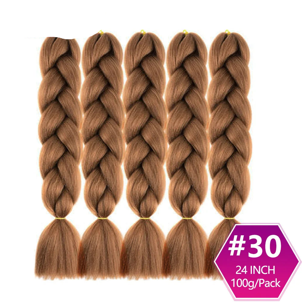 Five braided hair extensions with  on a white background.