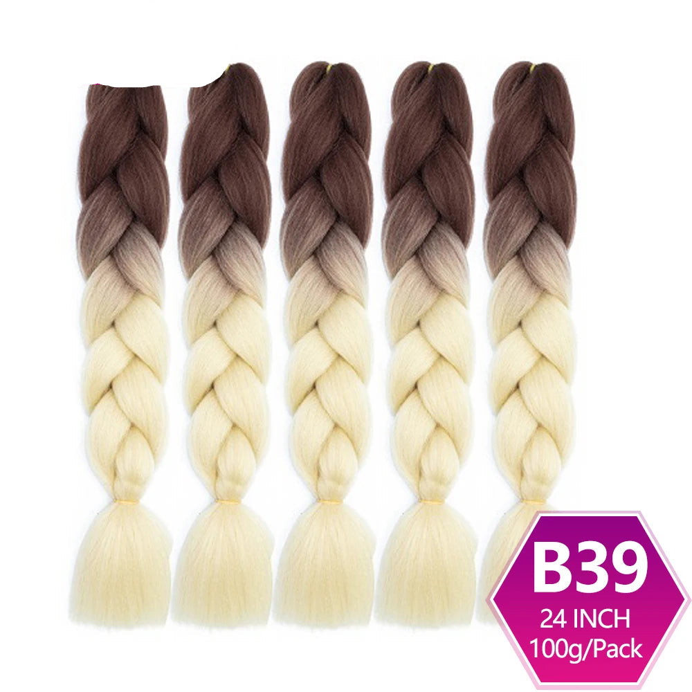 Four braided hair extensions with brown to blonde gradient