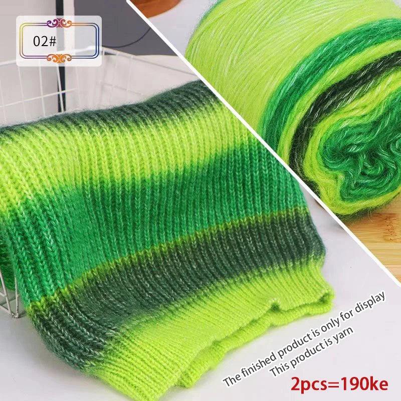 190g Rainbow Gradient Mohair Yarn – Long Section Dyed Spray Yarn for Sweaters, Shawls & Scarves (2 Pieces/Pack)