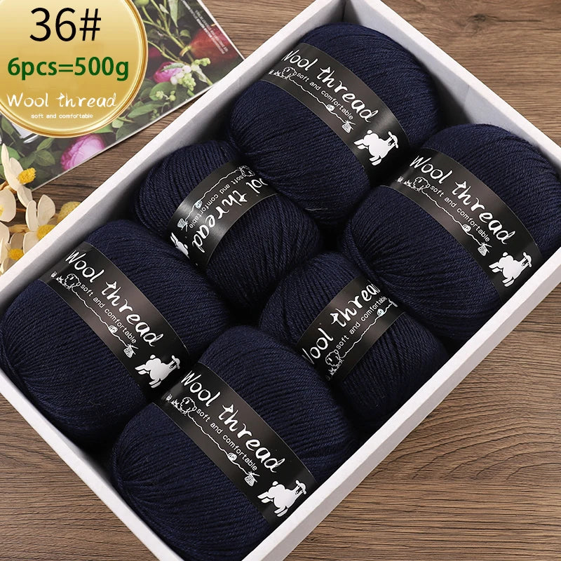 500g Multi-Color Medium-Fine Wool Yarn (6 Pack) – Hand-Knitting Yarn for Sweaters, Scarves & Hats