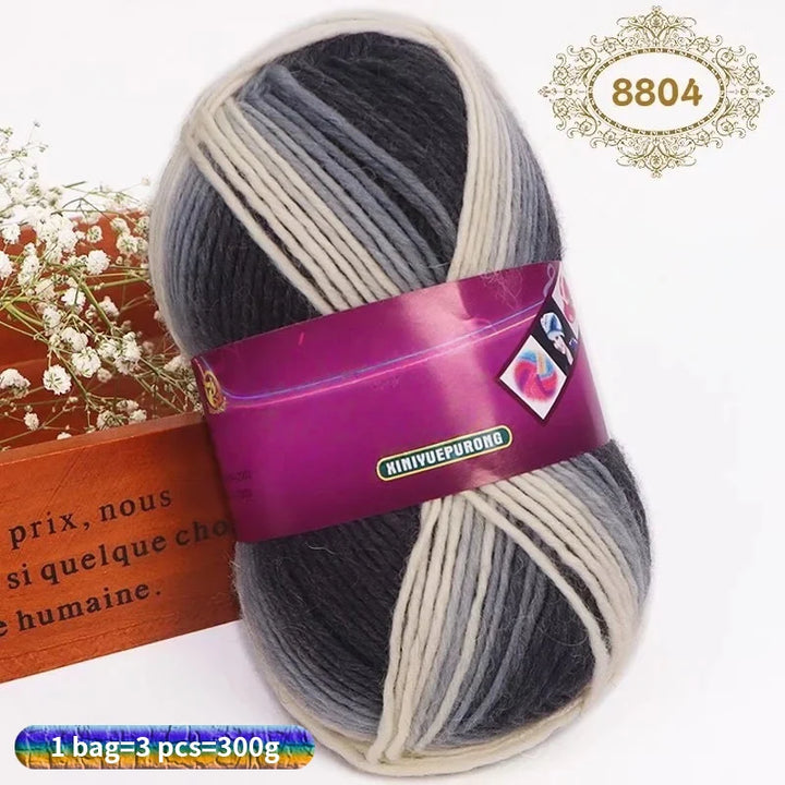 300g Gradient Long-Section Dyed Wool Yarn Set (3 Pieces) – Soft Hand-Knitting Yarn for Sweaters, Shawls, Hats & Scarves