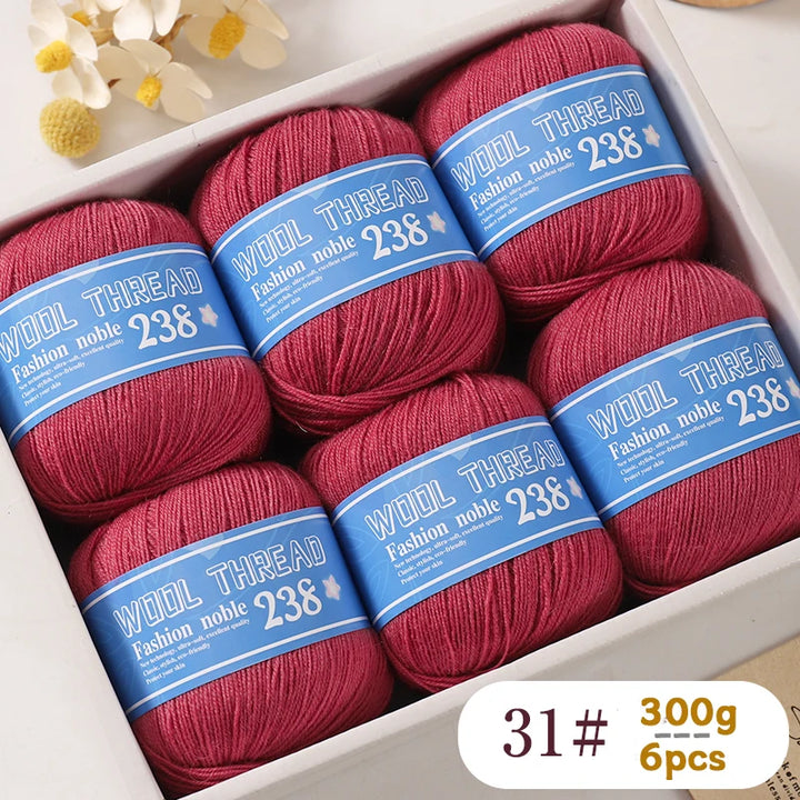 300g 238 Pure Wool Yarn (6 Pack) – High-Quality Knitting Yarn for Sweaters, Vests & Hats