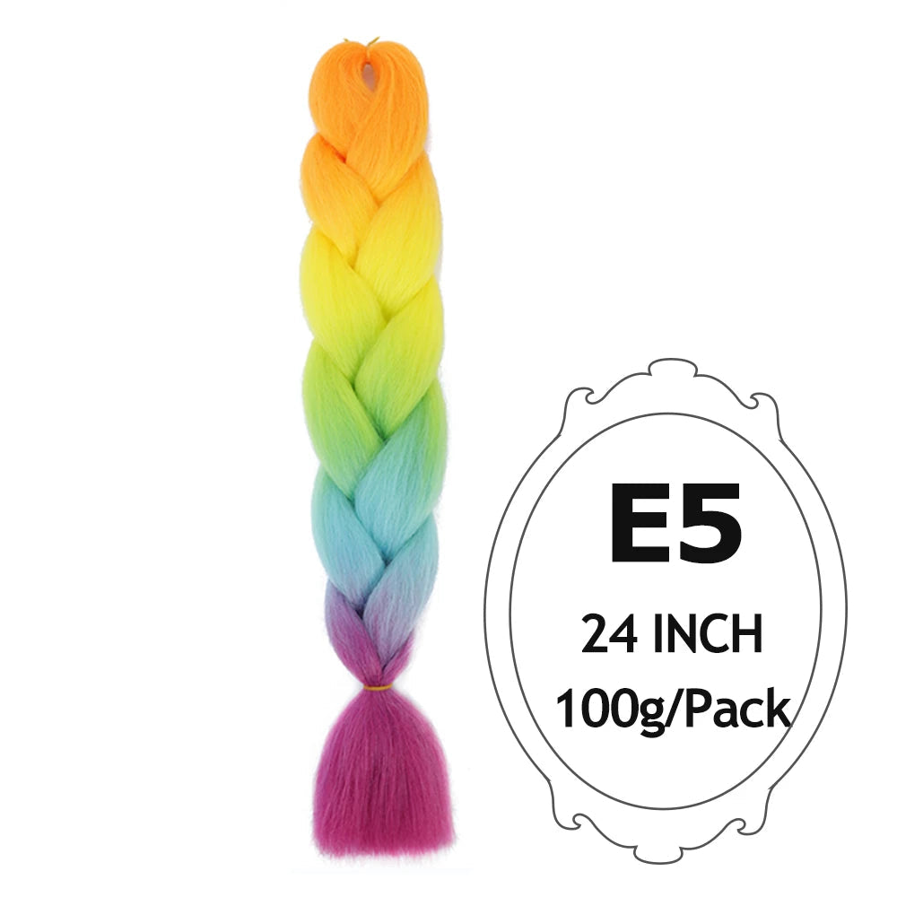 Ombre Braiding Hair 24 Inch – Colorful Jumbo Synthetic Braiding Hair Extensions for Women (Purple, Pink, White, Red, Blue)