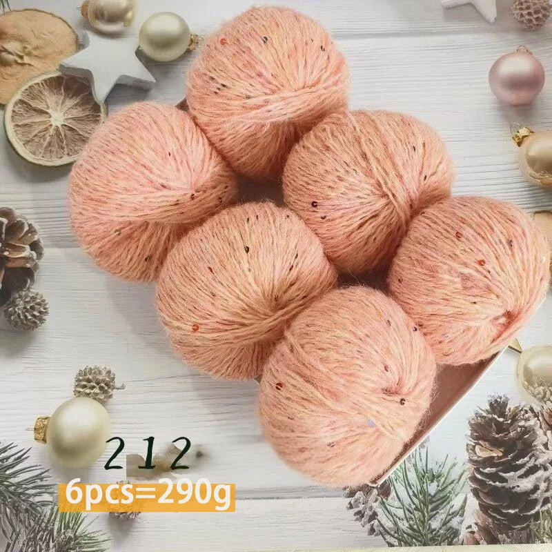 300g Colorful Sequined Alpaca Yarn – Soft Knitting Yarn for Sweaters, Scarves & Hats (6 Pieces/Pack)