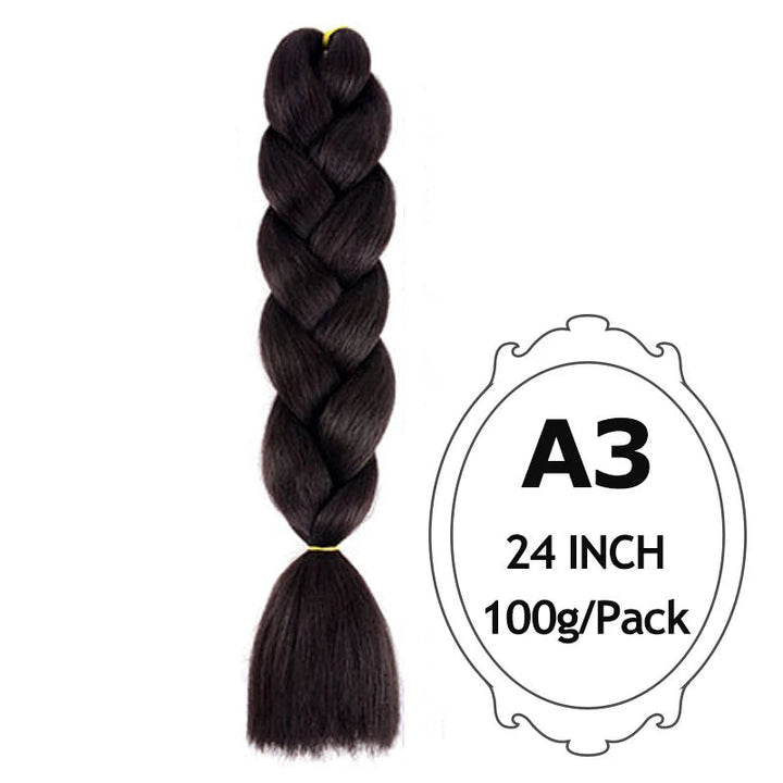 Braided hair extension  and product details on a white background.