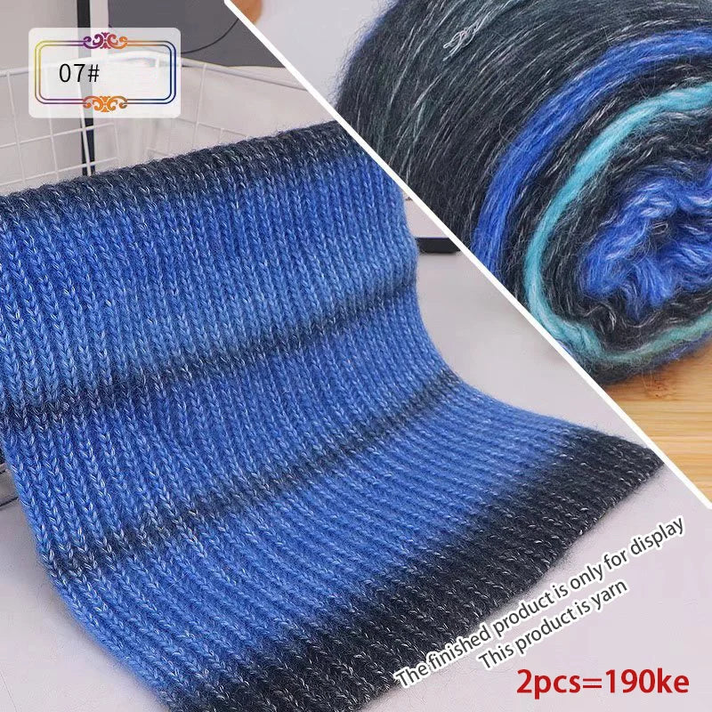 190g Rainbow Gradient Mohair Yarn – Long Section Dyed Spray Yarn for Sweaters, Shawls & Scarves (2 Pieces/Pack)