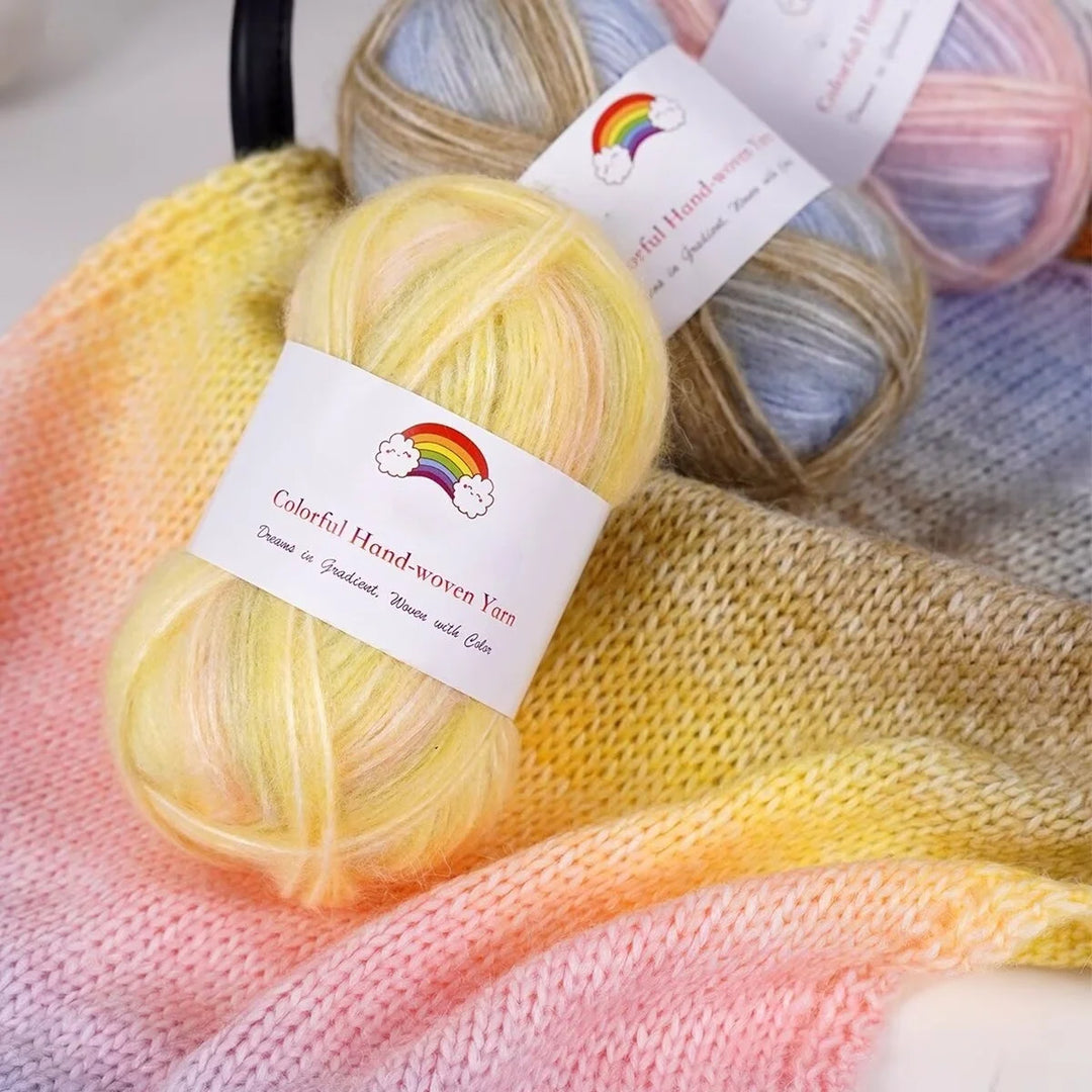 150g Mohair Gradient Spray Yarn (3 Skeins) – Lightweight Rainbow Knitting Yarn for Sweaters, Hats, Scarves & Shawls