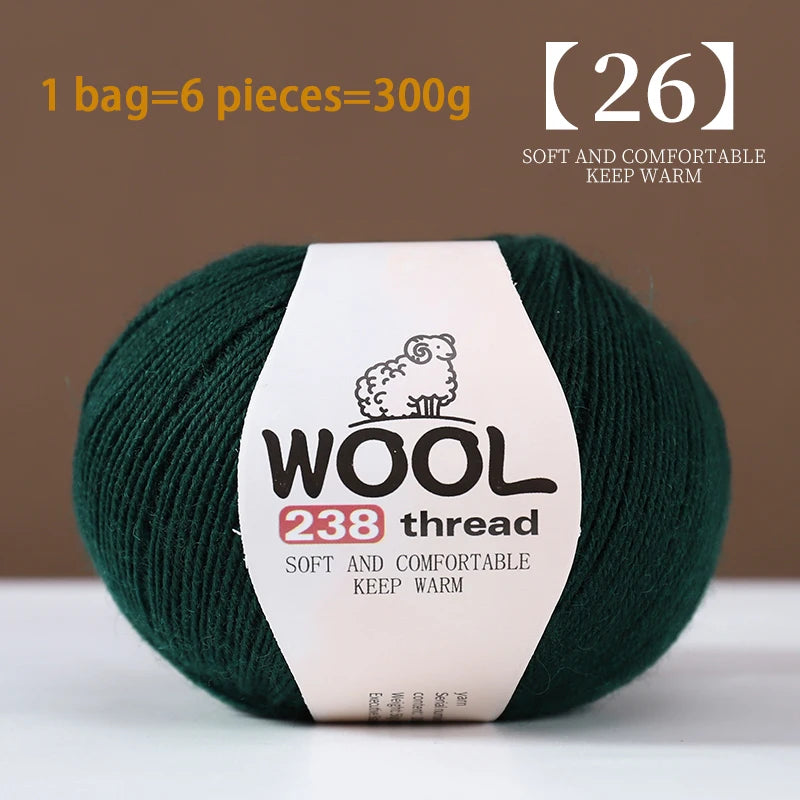 300g 100% Fine Wool Yarn Set – Soft Knitting Yarn for Sweaters, Scarves, Hats & DIY Crafts (6pcs Pack)