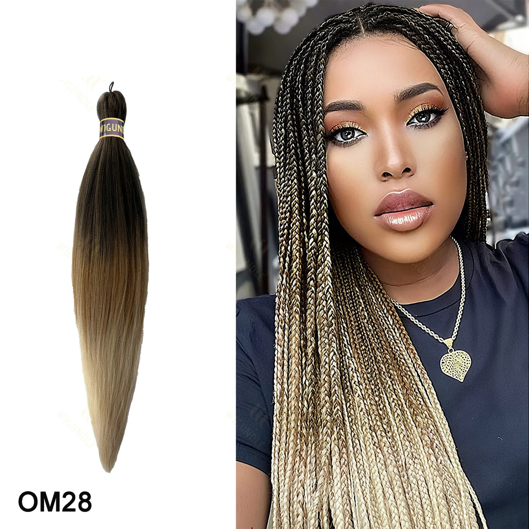Woman with braided hair extensions and a close-up of the hair extensions 