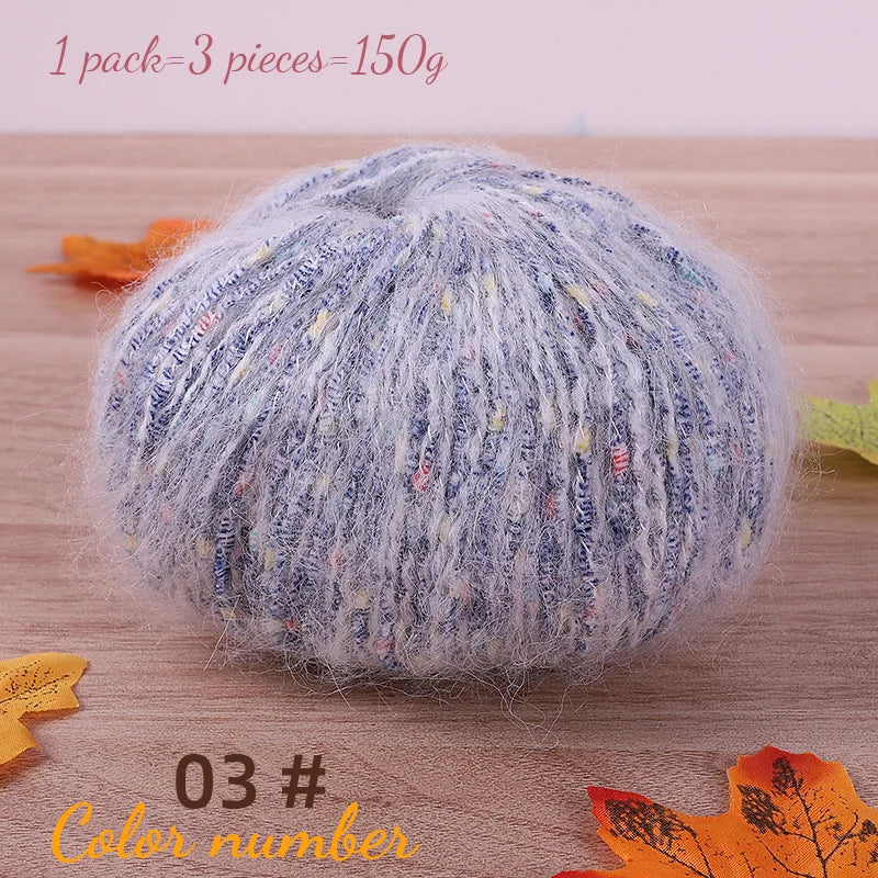 150g Colorful Dot Alpaca Mohair Yarn (3 Pieces) – Gradient Rainbow Knitting Yarn for Sweaters, Shawls, Hats & Scarves