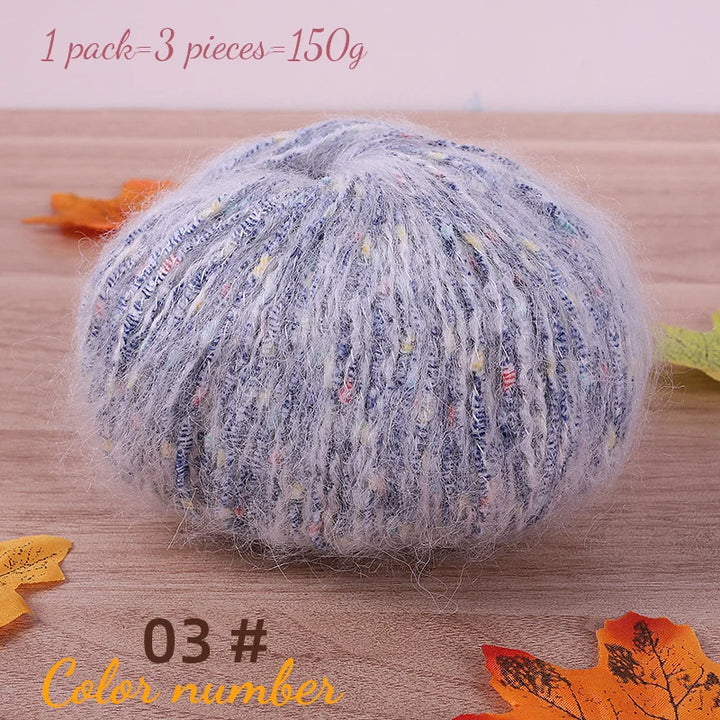 150g Colorful Dot Alpaca Mohair Yarn (3 Pieces) – Gradient Rainbow Knitting Yarn for Sweaters, Shawls, Hats & Scarves