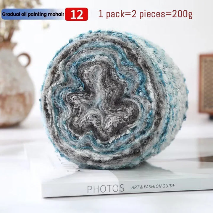 200g Oil Painting Gradient Mohair Wool Yarn (2 Pieces) – Colorful Rainbow Yarn for Sweaters, Coats, Hats & Scarves