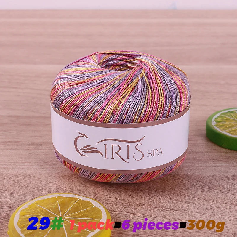 300g No.6 Mercerized Cotton Lace Yarn (6 Pieces) – Gradient Dyed Crochet Yarn for Shawls, Summer Sweaters & Knitwear